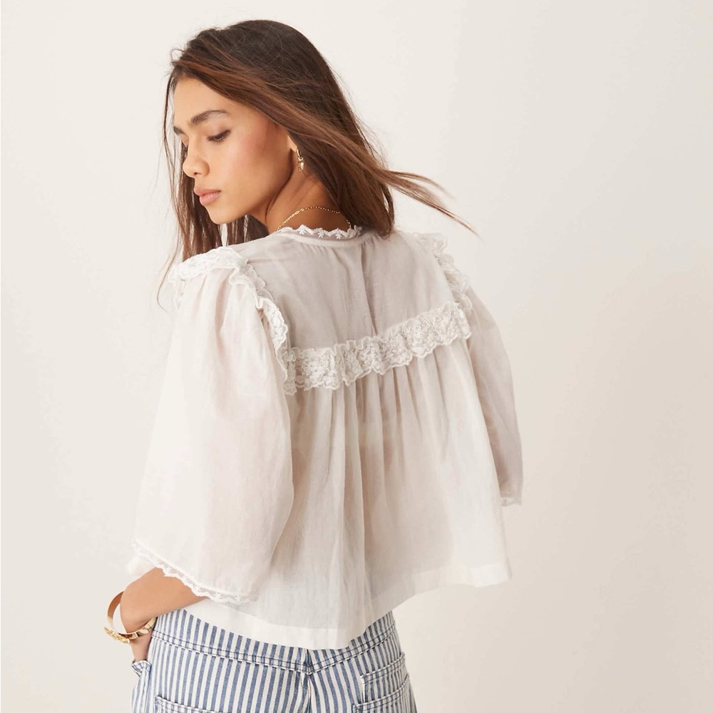 Free People Sheer White Lace Blouse